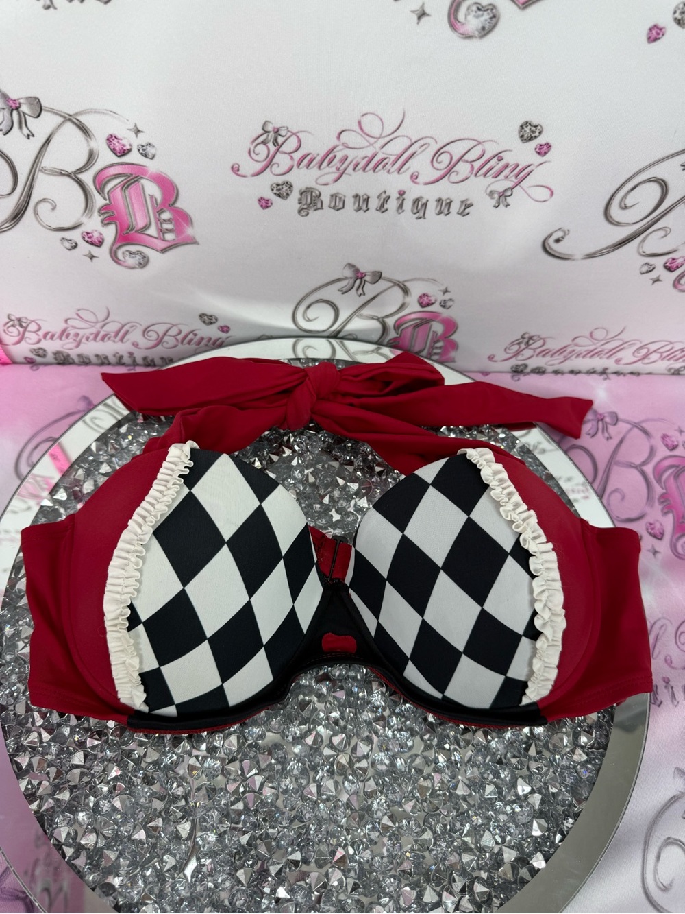 Disney bikini top queen of hearts Red Push-Up Bikini Top halter Alice queen